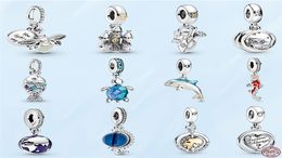 925 Silver Fit Charm 925 Bracelet Firefly Turtle Pink Murano Glass Flamingo charms set Pendant DIY Fine Beads Jewelry2992531