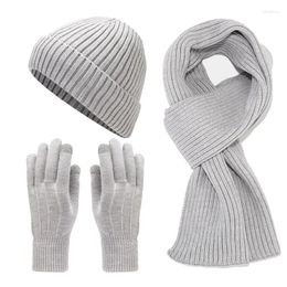 Berets Kf-Women's Winter Warm Knit Beanie Hat Gloves & Long Scarf Thermo-Lined Windproof Outdoor Set For Men Women