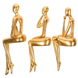 3pcs Thinker Sculpture Modern Decorative Object Abstract Statue Resin Ornament Figurine 240416