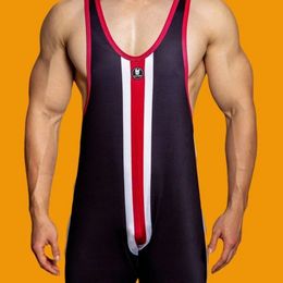 Mens sexy tight-fitting contrasting Colour gym jumpsuit body shaping sports fitness home comfortable underwear for men 240410