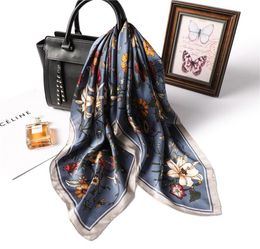 designer brand women scarf fashion 2020 flower print silk scarves square small Handkerchief office neck hair scarfs 5 color5394854