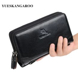 Wallets YUES KANGAROO Luxury Brand Man Wallets Leather Men Clutch Bag With Coin Pocket Zipper Male Purse Card Holder Leather Long Wallet