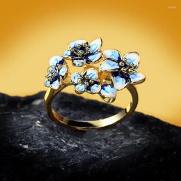 Cluster Rings CHARLINLIOL Exquisite Flower Petal Enamel For Women Luxury Yellow Gold Colour Boho Finger Ring Vintage Jewellery Gift