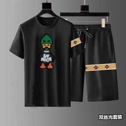 Summer Fashion Men and Womens Shorts Tracksuit Sets Short Sleeve 100% Cotton black T Shirt Shorts Print Male Set Men's Brand ClothingP4465