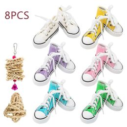 Toys 8Pcs Bird Chew Toys Including 6 Pair Parrot Sneakers 2pcs Corn Husk Training Toy DIY Shredder Bird Cage Accessories