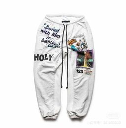 Men's Pants High quality rrr123 letter illustration printed drawstring hoodie pants loose casual sports unisex pants J240420