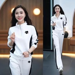 Women's Two Piece Pants Casual Sports Suit For Women Spring And Autumn 2024 Fashion Stand-up Collar Sweatshirt Wide-leg Two-piece Set