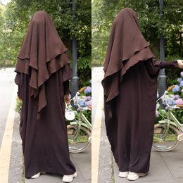 Ethnic Clothing Modest Muslim Eid Hooded 2 Piece Abaya Women Headdress Khimar Maxi Dress Set Prayer Garment Ramadan Burqa Arab Robe Robes