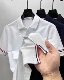 Men's T-Shirts Designer Quality Luxury Mens Polo Shirt 2024 Summer New Polo Collar Printed Short Sleeve Striped T-shirt Korean Fashion Business Mens J240419