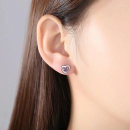 Stud Earrings Mini Heart Purple Crystals Luxury Piercing 2024 Fashion Classic Elegant Charm Jewellery Wholesale Earring For Women