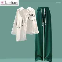 Women's Two Piece Pants 2024 Versatile Casual Set Large Fashion Shirt Spring And Autumn Season