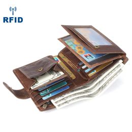 Wallets NEW 2022 100% Genuine Leather Men Wallet Money Bags Portomonee Male Slim Walet Pocket Coin Pouch Small Mini Card Holder Vallet