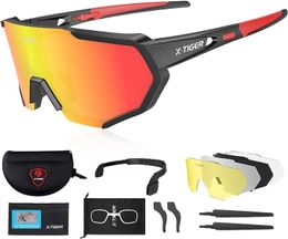 X-TIGER Polarised sports sunglasses with 5 interchangeable lenses mens and womens cycling glasses baseball running fishing F5XA