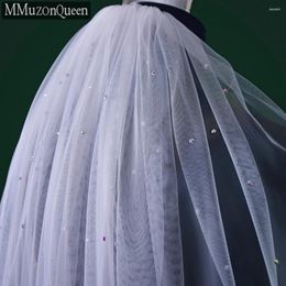 Bridal Veils MMQ M34A Sparkling Wedding Veil High Quality Coloured Diamond Handmade Soft Fingertip Length Accessories For Woman