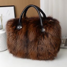 Bags Red Fox Fur Handbag Women Single Shoulder Crossbody Bags Lady Clutch Bag Real Fur Tote Bag Winter Ladies Warm Shoulder Bags