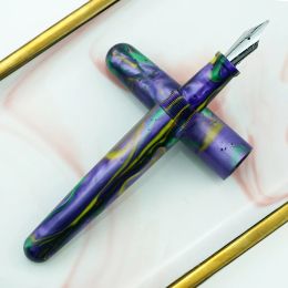 Pens Fuliwen 017 Resin Acrylic Fountain Pen Quicksand Purple Big Size Ink Pen with Silver Snake Ring EF/F/M Nib Gift for Office Home