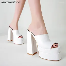 Slippers Thick-Heeled Open-Toe Mule Square-Toe Platform One-Line Ultra-High-Heeled Sandals Fashionable Fish-Mouth Woman's Shoes