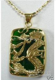 Whole Beautiful 18k GP green jade Men039s Women039s dragon pendent Necklace6405169