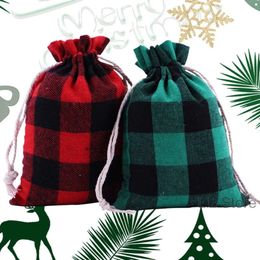 Claus Bags Bag Candy Santa Drawstring Red Green Grid Storage Pouch Christmas Gift Pouches Xmas Hanging Decoration Th0118 s es