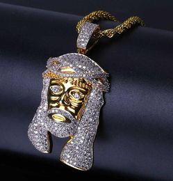 Hip Hop Iced Out All CZ Stone Gold Plated Jesus Mask Pendant Necklace with Rope Chains Bling Jewellery Gift for Mom1215516