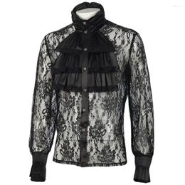 Men's Dress Shirts Men Renaissance Long Sleeve Lace Shirt Medieval Vampire Pirate Steampunk Colonial Top Halloween Perform Costume