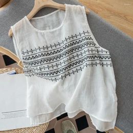 Women's Tanks Regular Fit Tank Top Embroidered Summer Vest For Women O-neck With Thin Fabric Stylish Streetwear Pullover