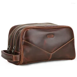 Duffel Bags Large Capacity Casual Cowhide Hand Wallet Retro Crazy Horse Leather Multi-Functional Waterproof Wash Small Travel Storage Bag