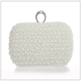 Bags luxury Beaded Women Evening Bags Diamonds Finger Rings Small Purse Day Clutches Handbags white/Black Pearl Wedding Bags WY57