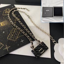 Boutique Gold Plated Long Necklace Brand Designer Bag Shaped Pendant High Quality Necklace Fashionable Elegant Girl Necklace Box