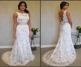 Sleeveless High Neck Lace Plus Size Wedding Dresses With Sash vestidos de festa curto e elegante para casamento Bridal Gowns8358558