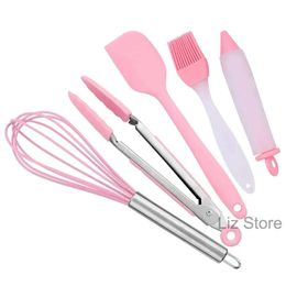 Silikonkakor Tool Silica 5st/Set Gel Spatula Scraper Oil Brush Food Tongs Egg Beater Whisk Cakes Decoration Pen Pink Baking Th1228 S