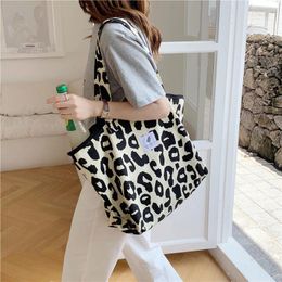 Evening Bags Pink Leopard Shoulder Bag Women's Large Capacity Casual Totes Ladies Cute Canvas Bucket Handbag 2024
