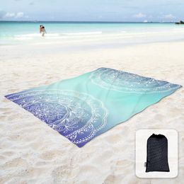 Sand Proof Beach Blanket Sand Proof Mat with Corner Pockets and Mesh Bag for Beach PartyTravelCampingBlue and Pink Mandala 240416