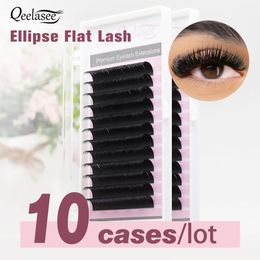 10 trays Qeelasee Flat Ellipse Eyelashes Split Tips Lashes 015 020 025Matte C D CC DD Black Color Super Soft Natural 240415