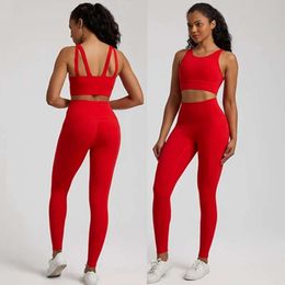 Align Yoga Set Lu Legging Soft Sport Fiess Cross Gym Bra Top 2pc Suit Comprehensive Training Jog Pocket Women Sportwear wear Lemon Gym Runn