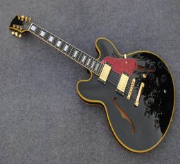 Custom guitar storeblack gloss finish ebony fretboard and fret binding jazz electric guitars made in China6505067