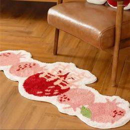 Carpets Cute Pink Pomegranate Wedding Tufting Rug Carpet Soft Fluffy Tufted Bedside Bedroom Silicone Anti-skid Back Door Mat