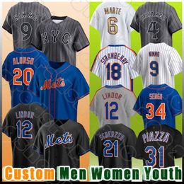 12 Lindor Pete Alonso Baseball Darryl Strawberry Jerseys Starling Marte Brandon Nimmo Daniel Vogelbach Mets Kodai Senga Francisco Aarez Dwight Gooden