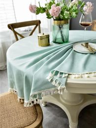 Table Cloth Linen Round Waterproof Oilproof With Tassel Solid Color Dining Tablecloth For Home Christmas Birthday Party