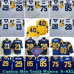 Custom S-6XL 75th Throwback 75 Deacon Jones 1976 Football Jerseys 74 Merlin Olsen 99 Aaron Donald 85 Jack Youngblood 80 Isaac Bruce 78 Jackie Slater 76 Orlando Pace