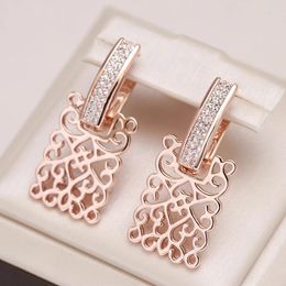 Dangle Earrings Kienl 585 Rose Gold Color Square Long Earring For Women Vintage Natural Zircon Glossy Metal Drop Trend Daily Jewelry