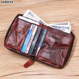 Wallets Genuine Leather Wallet For Men Male Women Cowhide Vintage Handmade Short Zipper Around Men's Purse Card Holder With Coin Pocket