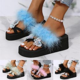 Slippers Ladies Fashion Rhinestone Butterfly H Cover Toe Platform Wedge Womens Slipper Slides Leopard