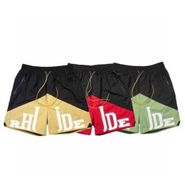 Chaopai Rhude Micro Label Letter Printing Colour Blocking Casual Shorts for Men and Women High Street Drawstring Capris