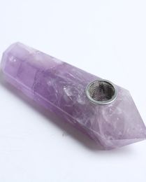 HJT Whole women modern custom smoking pipes natural Amethyst CRYSTAL quartz Tobacco Pipes healing Hand Pipes Carb Hole1138153