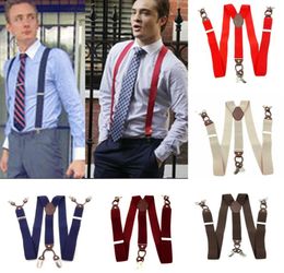 Leather Alloy 6 Clips YBack Elastic Suspenders for Male Vintage Casual Commercial Wsternstyle TrousersWine Red5846880