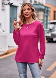 Women's T Shirts Wedifor Elegant O Neck Women Long Sleeve Solid Color Casual T-Shirt Autumn Winter Office Work Ladies Clothing Dropship