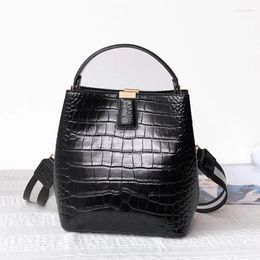 Drawstring Women Genuine Leather HandBags Female Women's Bag Luxury High Quality Crocodile Pattern Fashion Simple Shoulder Messenger