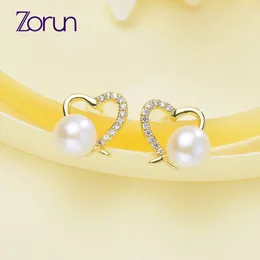 Stud Earrings Zorun Real Natural Freshwater White Pearl Earring Fine Fashion Jewellery 7-8MM 925 Sterling Silver For Women Design Good Sale