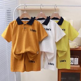 Clothing Sets 2024 Summer Kids Sports Boys Girls Letter Print Short Sleeve Polo Shirt Tops Shorts Baby Casual Suit